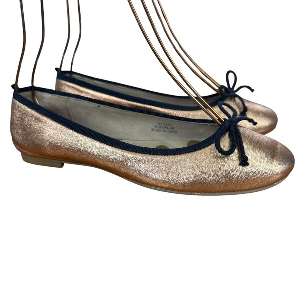 Boden Womens Rose Gold Metallic Bow Round Toe Slip On Flats Shoes Leather 36 5.5